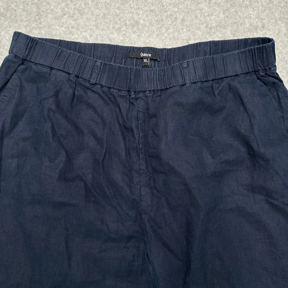 Quince Navy Blue 100% Linen Elastic Waist Straight Leg Cropped Pants Womens XL